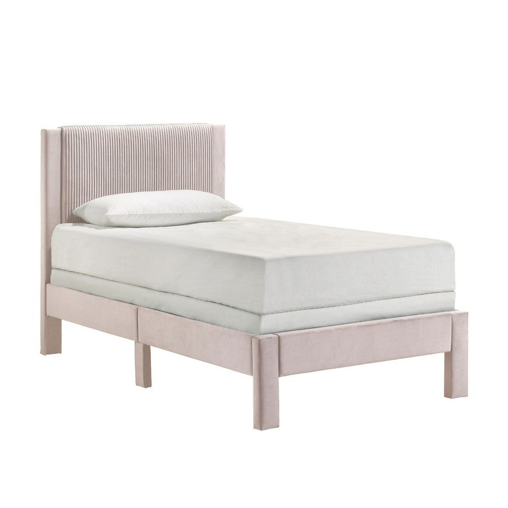 Benjara Cery Twin Size Platform Bed, Pink Upholstery, Textured Headboard