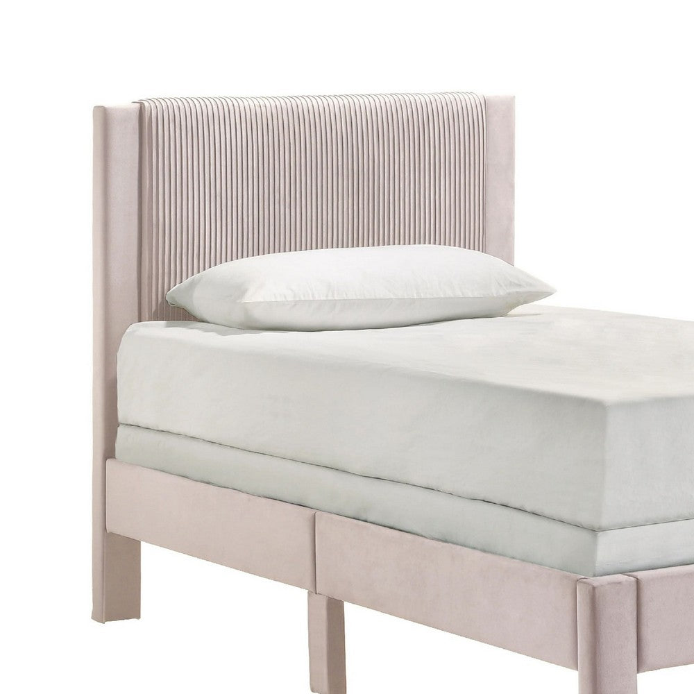 Benjara Cery Twin Size Platform Bed, Pink Upholstery, Textured Headboard