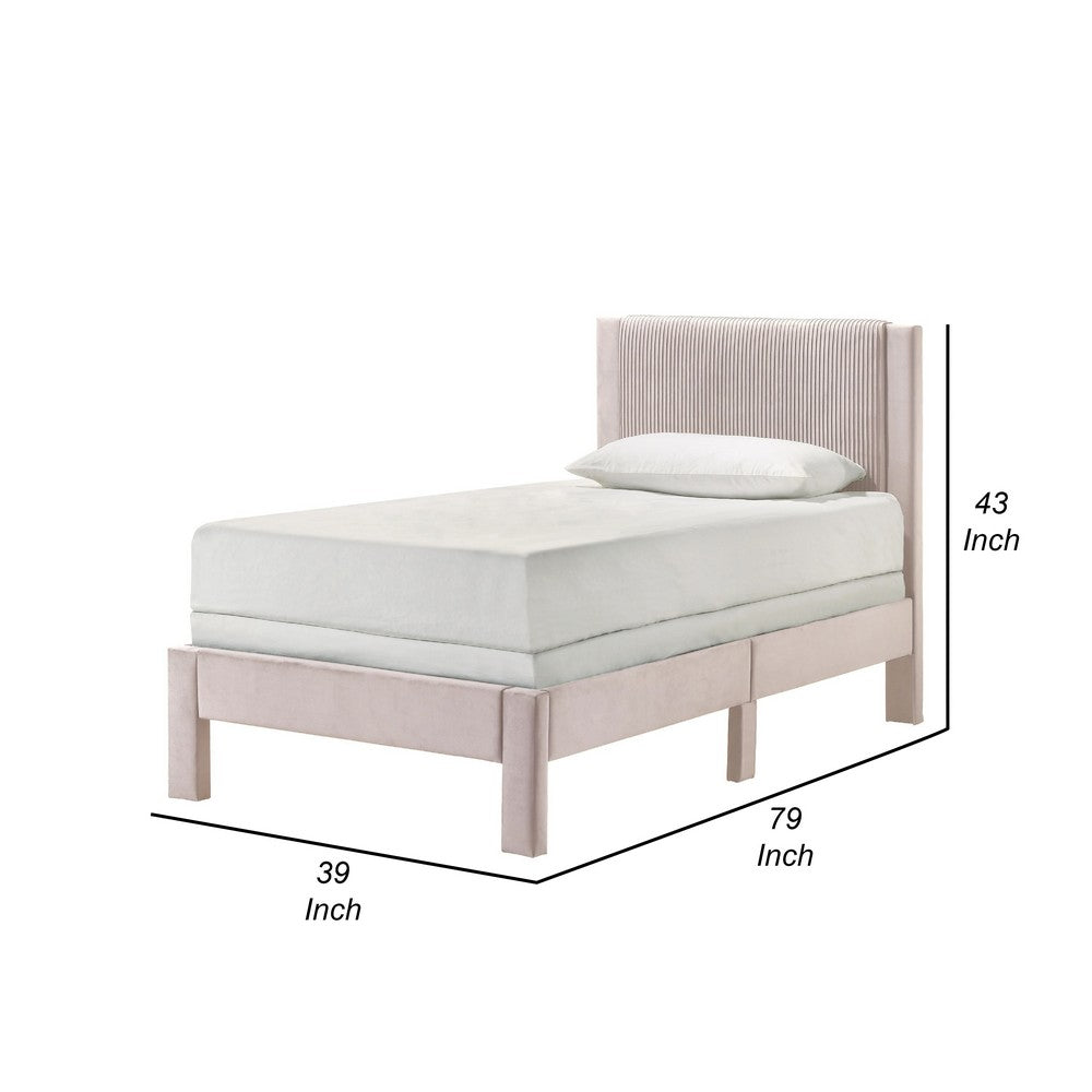 Benjara Cery Twin Size Platform Bed, Pink Upholstery, Textured Headboard