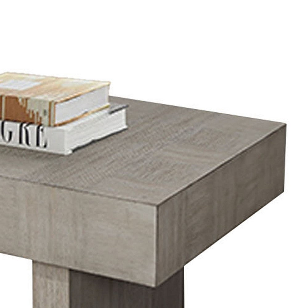 Benjara Lezy Coffee Table, 52 Inch, Gray Oak Wood Top, Double Pedestal Base