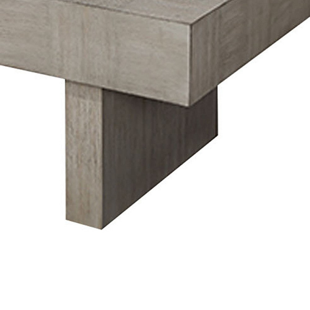 Benjara Lezy Coffee Table, 52 Inch, Gray Oak Wood Top, Double Pedestal Base
