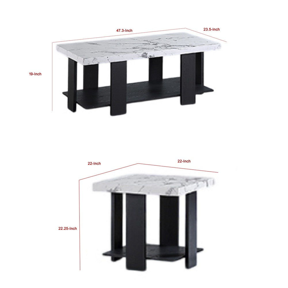 Benjara Birz 3pc Coffee And Side End Table Set, Beige Wood Top, Gray Base