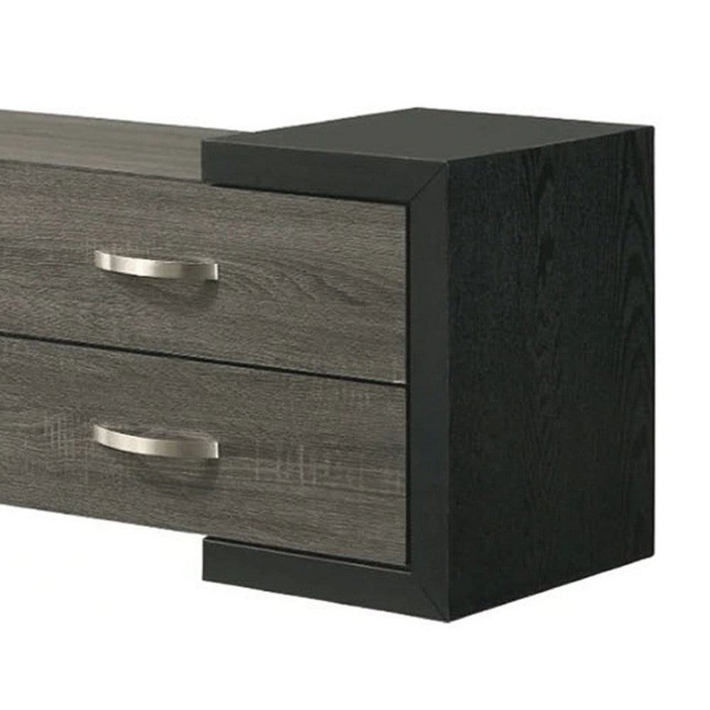 Benjara Teny TV Stand Media Cabinet, 70 Inch, 4 Drawers, Black Edge, Gray Wood
