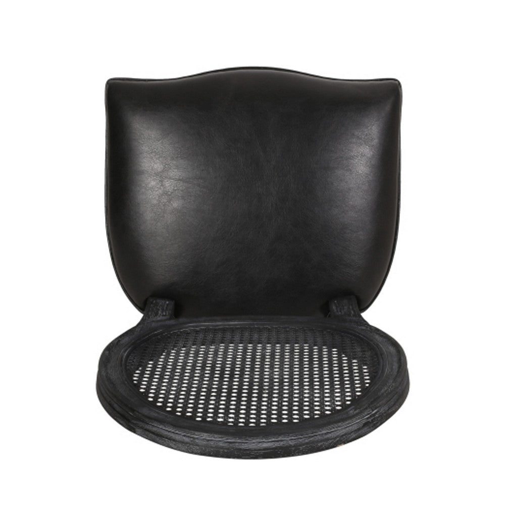 Benjara French Country Dining Side Chair Set of 2, Black Wood, Round Cane Back