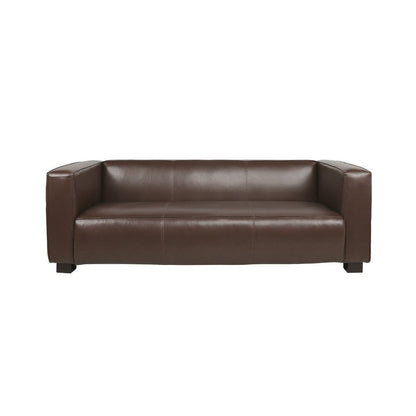Benjara 3 Seater Sofa, Low Profile Dark Brown Faux Leather, Birch, 80 Inch