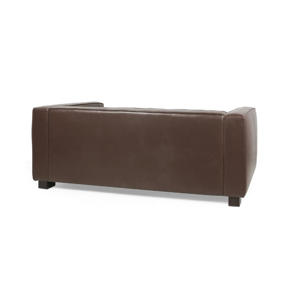 Benjara 3 Seater Sofa, Low Profile Dark Brown Faux Leather, Birch, 80 Inch