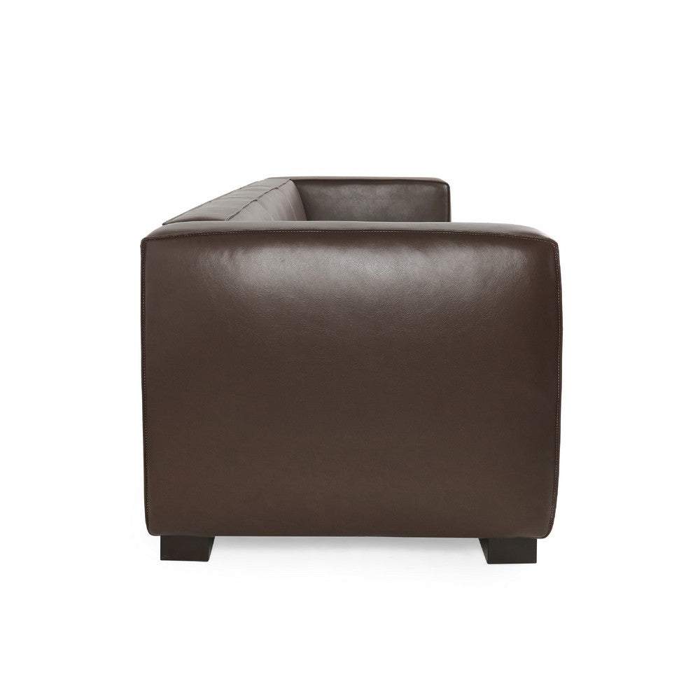 Benjara 3 Seater Sofa, Low Profile Dark Brown Faux Leather, Birch, 80 Inch