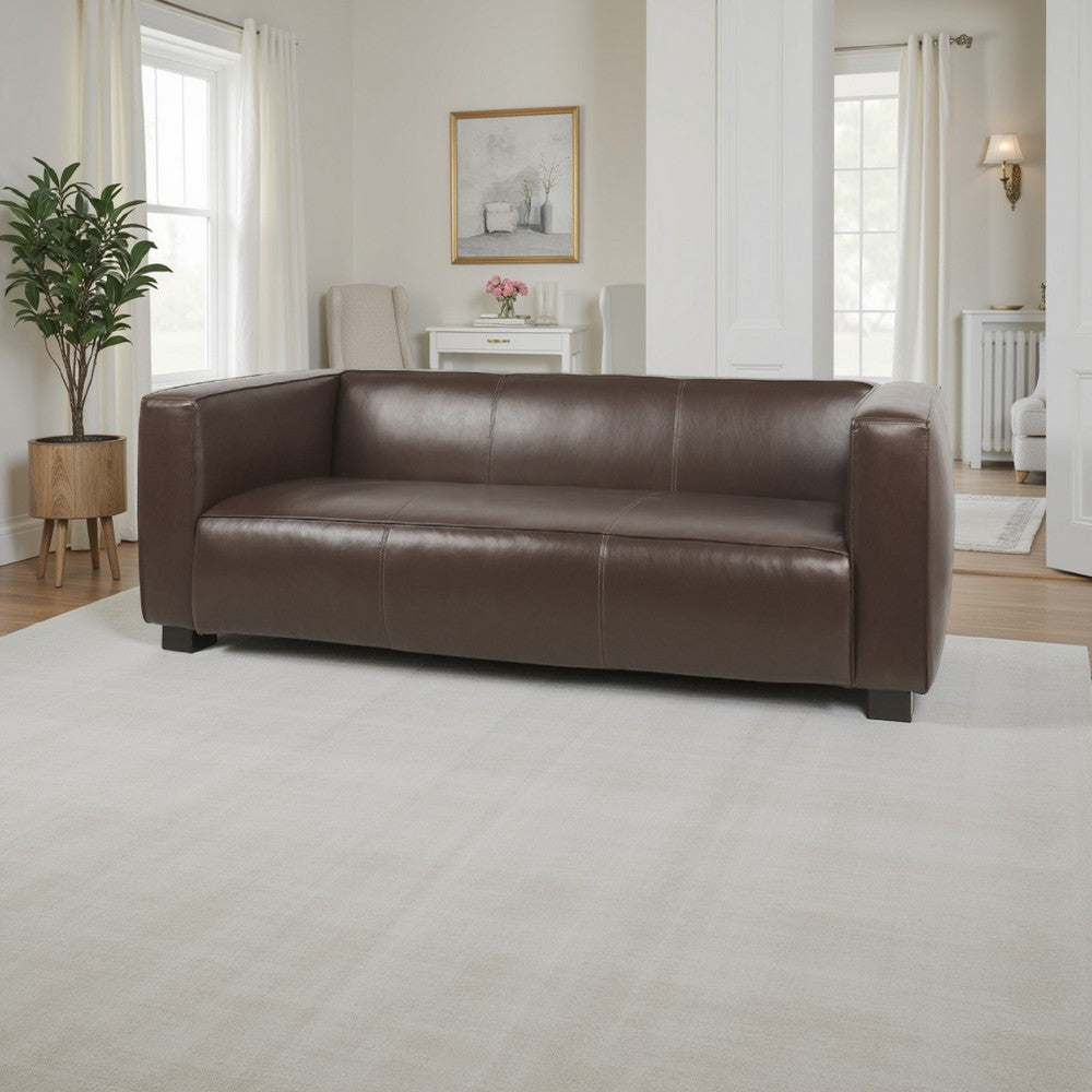 Benjara 3 Seater Sofa, Low Profile Dark Brown Faux Leather, Birch, 80 Inch
