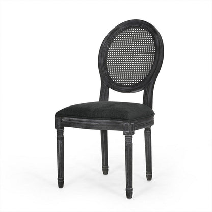Benjara Ravin French Country Style Dining Chairs Set of 2, Cane Back, Black
