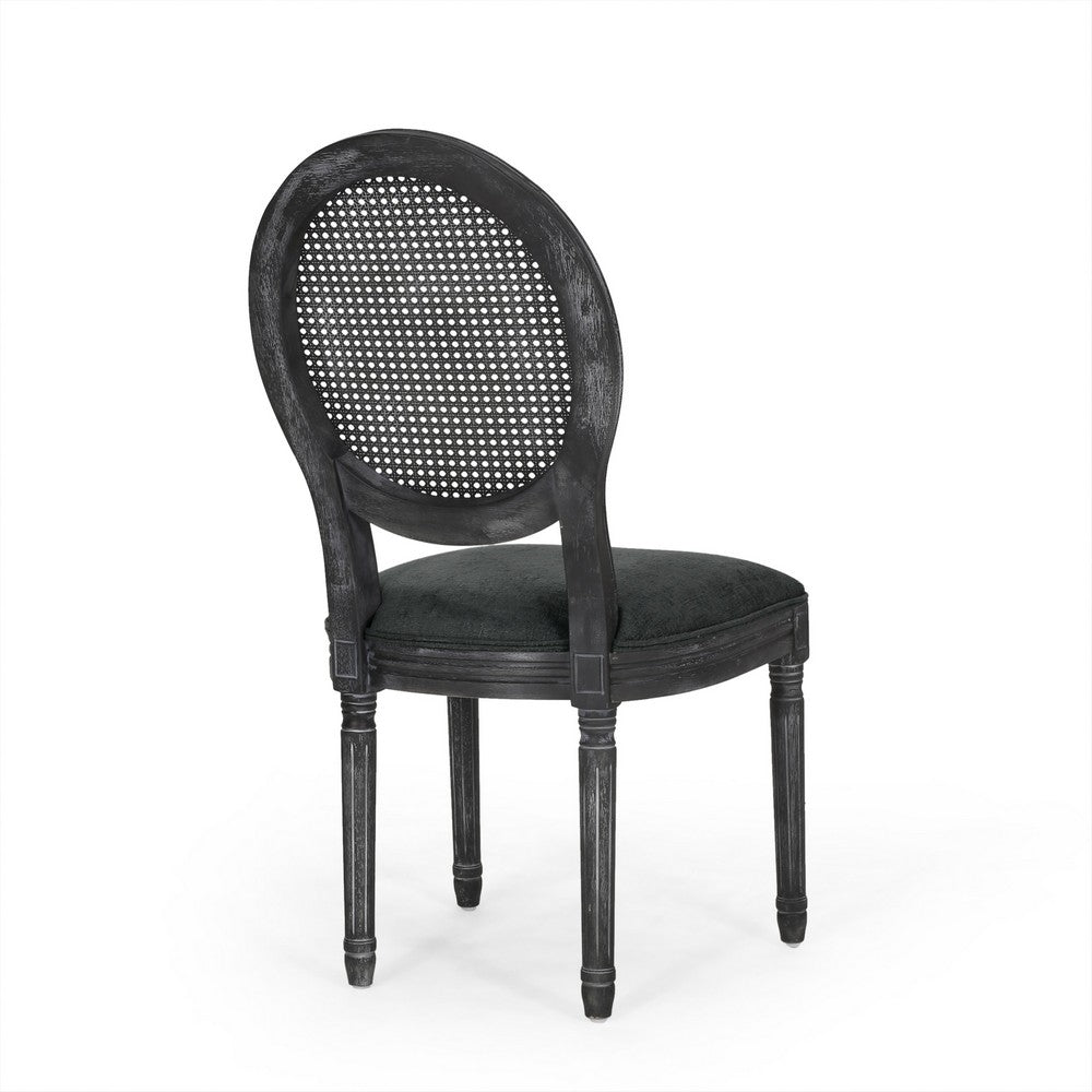 Benjara Ravin French Country Style Dining Chairs Set of 2, Cane Back, Black