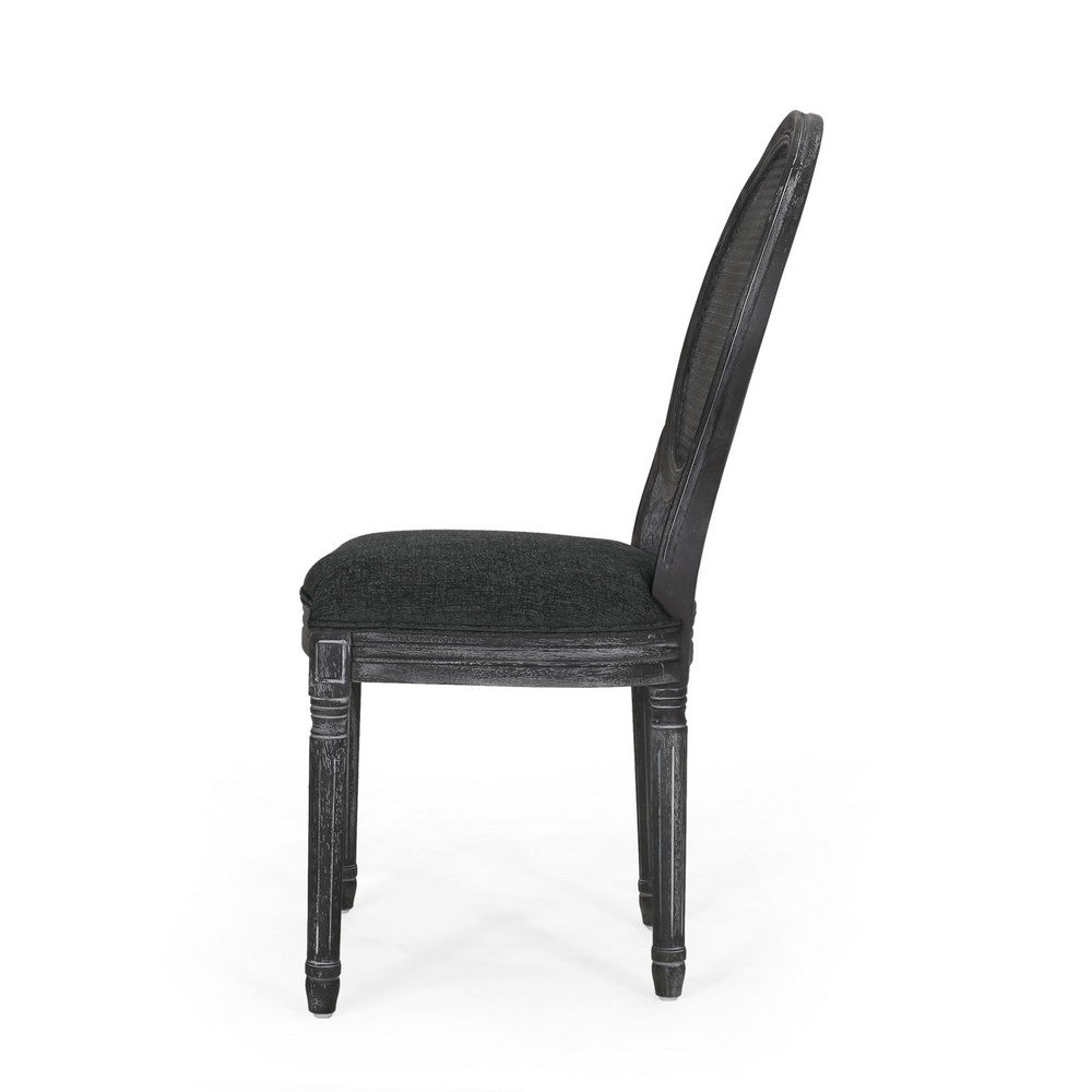 Benjara Ravin French Country Style Dining Chairs Set of 2, Cane Back, Black