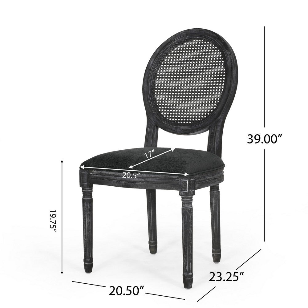 Benjara Ravin French Country Style Dining Chairs Set of 2, Cane Back, Black