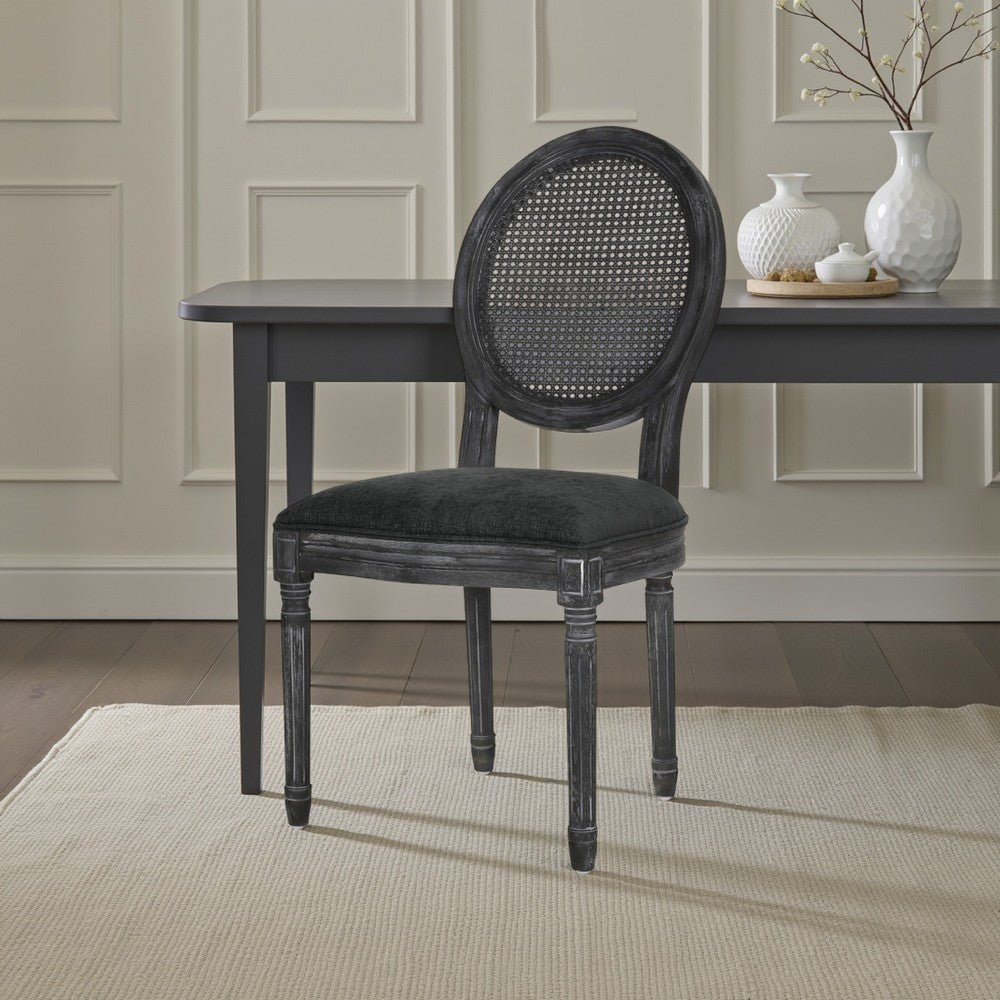 Benjara Ravin French Country Style Dining Chairs Set of 2, Cane Back, Black