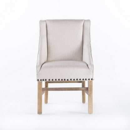 Benjara Wienn Dining Chair with Nailhead Trim, Wood Taper Legs, Beige Linen