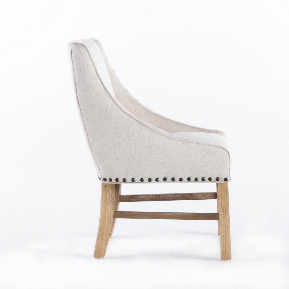 Benjara Wienn Dining Chair with Nailhead Trim, Wood Taper Legs, Beige Linen
