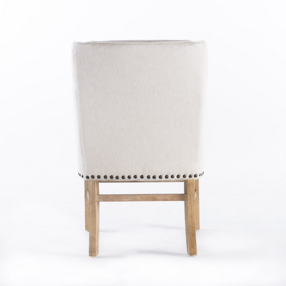 Benjara Wienn Dining Chair with Nailhead Trim, Wood Taper Legs, Beige Linen