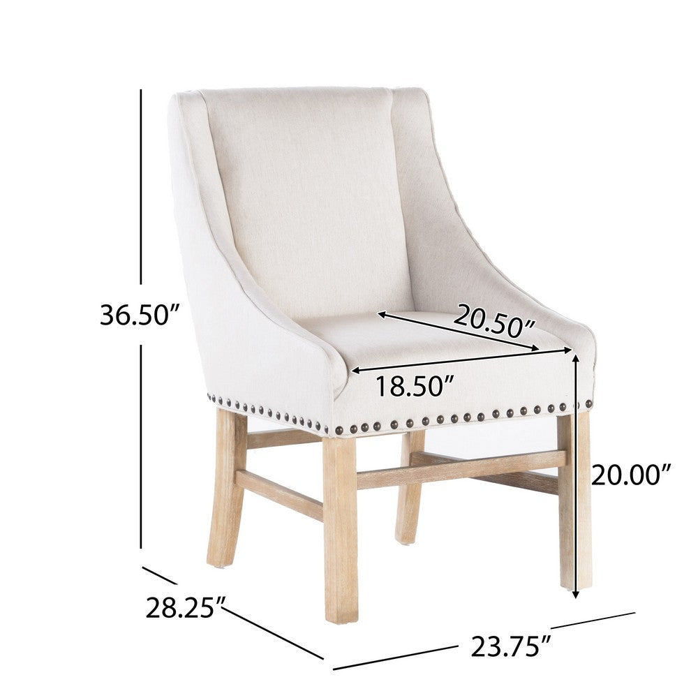 Benjara Wienn Dining Chair with Nailhead Trim, Wood Taper Legs, Beige Linen