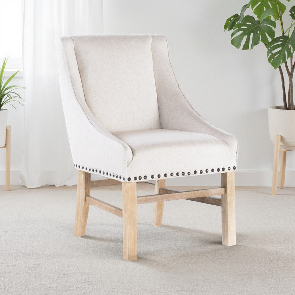 Benjara Wienn Dining Chair with Nailhead Trim, Wood Taper Legs, Beige Linen