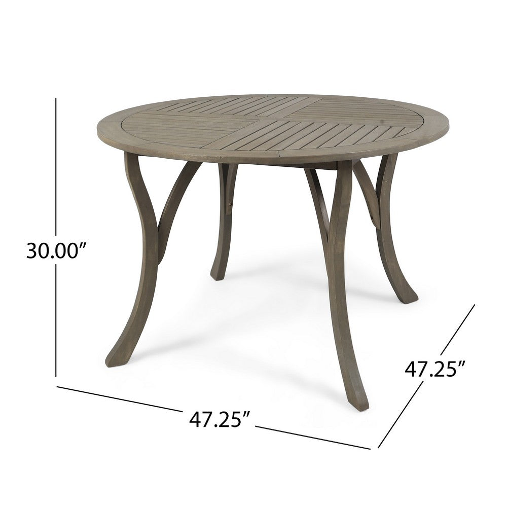 Benjara Olen Outdoor Round Dining Table, Curved Legs, Gray Acacia Wood 47 Inch
