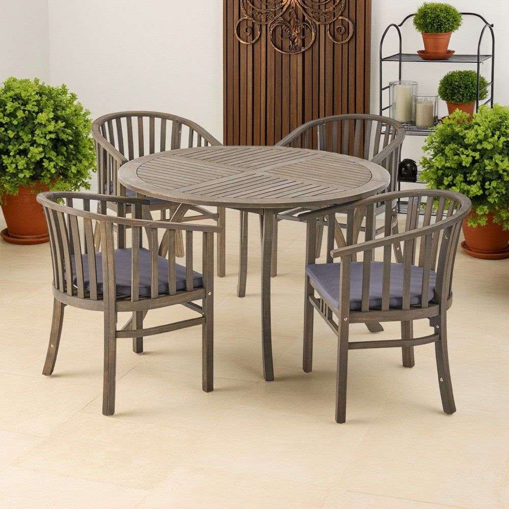 Benjara Olen Outdoor Round Dining Table, Curved Legs, Gray Acacia Wood 47 Inch