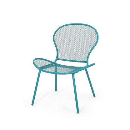 Benjara Nian Accent Chair Set of 2, Shell Shape Mesh Seat, Reto Teal Blue Iron