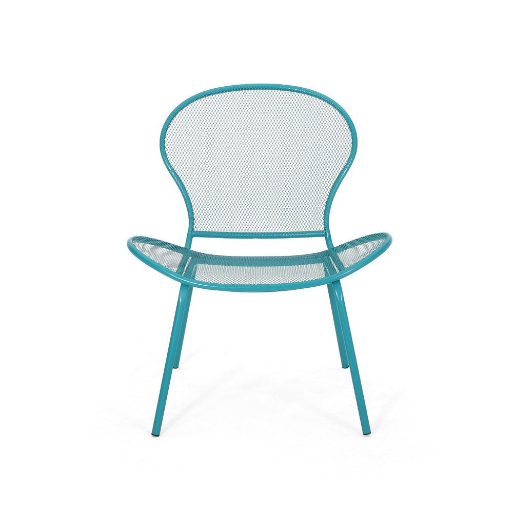 Benjara Nian Accent Chair Set of 2, Shell Shape Mesh Seat, Reto Teal Blue Iron