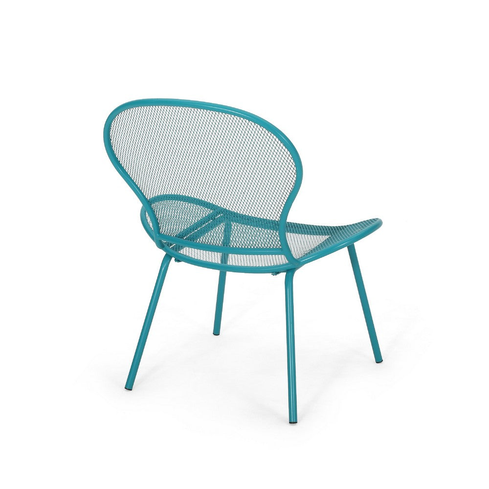 Benjara Nian Accent Chair Set of 2, Shell Shape Mesh Seat, Reto Teal Blue Iron