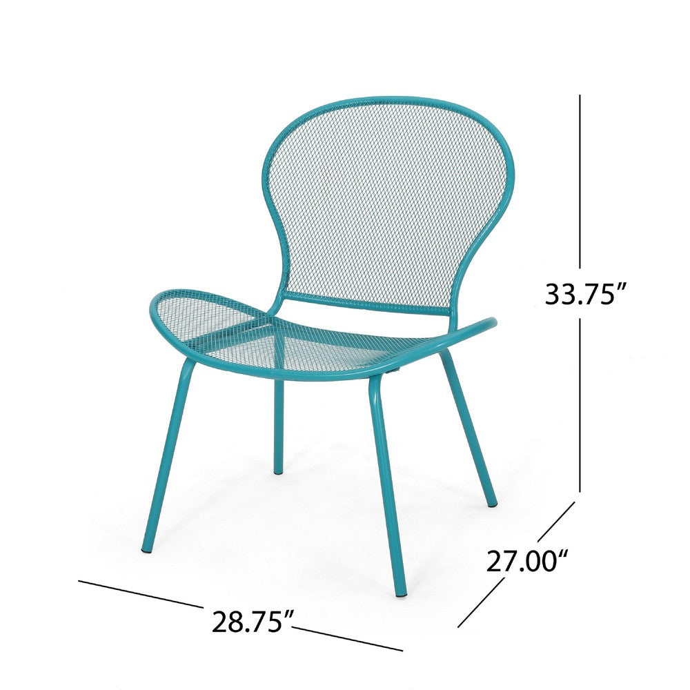 Benjara Nian Accent Chair Set of 2, Shell Shape Mesh Seat, Reto Teal Blue Iron