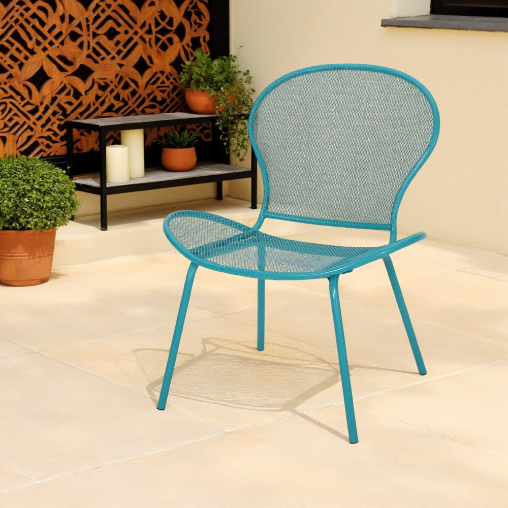 Benjara Nian Accent Chair Set of 2, Shell Shape Mesh Seat, Reto Teal Blue Iron