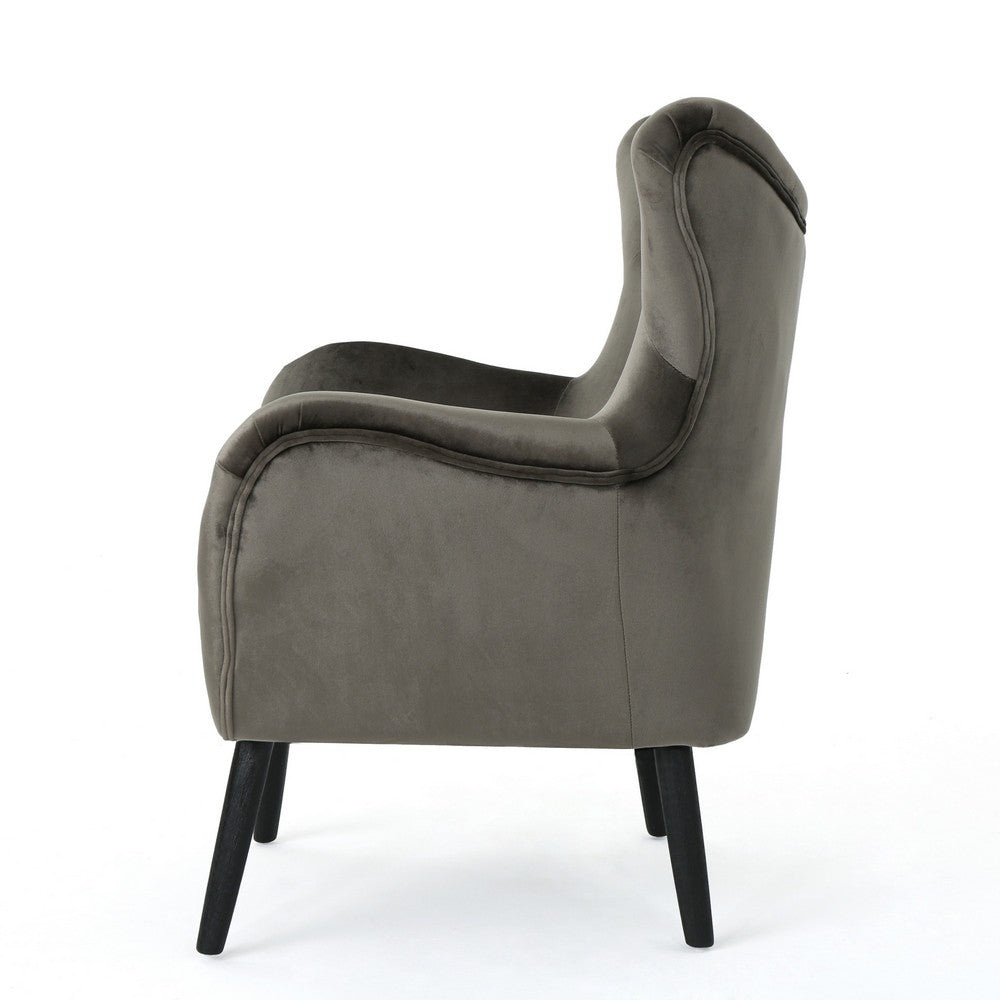 Benjara Zorro Armchair, Black Angled Wood Legs, Gray Button Tufted Velvet