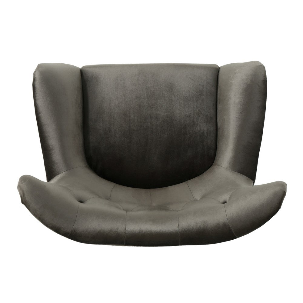 Benjara Zorro Armchair, Black Angled Wood Legs, Gray Button Tufted Velvet