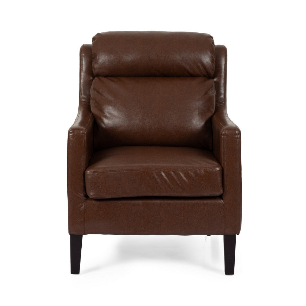 Benjara Remma Club Armchair, Waterfall Backrest, Dark Brown Faux Leather