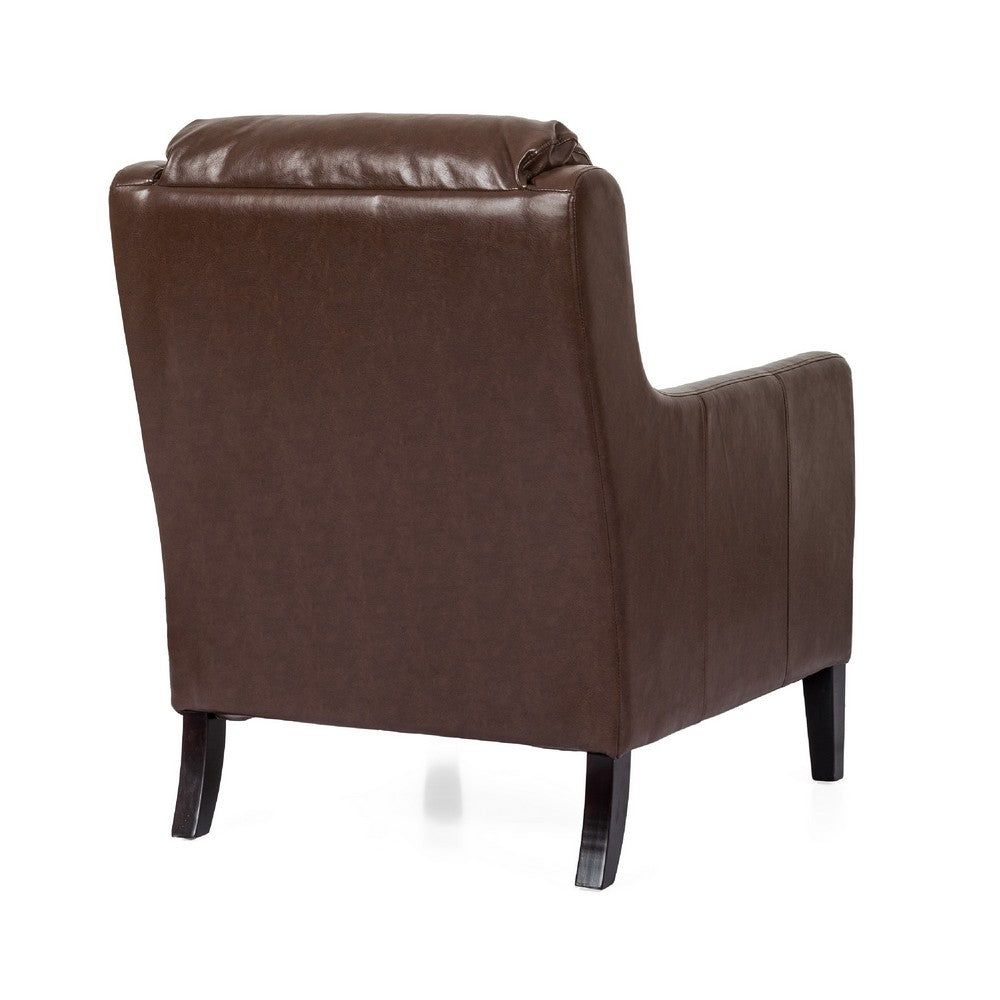 Benjara Remma Club Armchair, Waterfall Backrest, Dark Brown Faux Leather