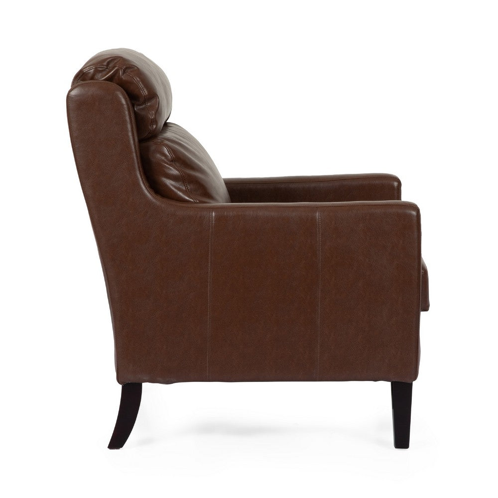 Benjara Remma Club Armchair, Waterfall Backrest, Dark Brown Faux Leather