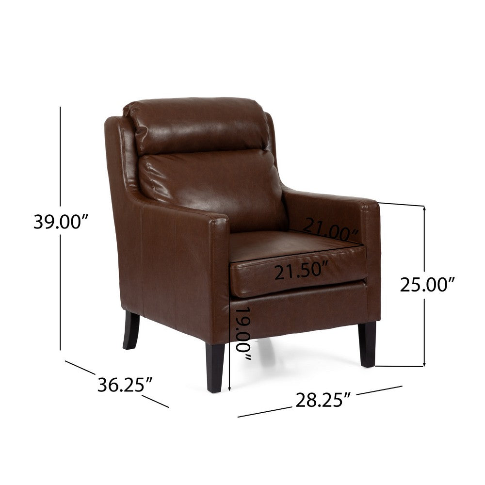 Benjara Remma Club Armchair, Waterfall Backrest, Dark Brown Faux Leather
