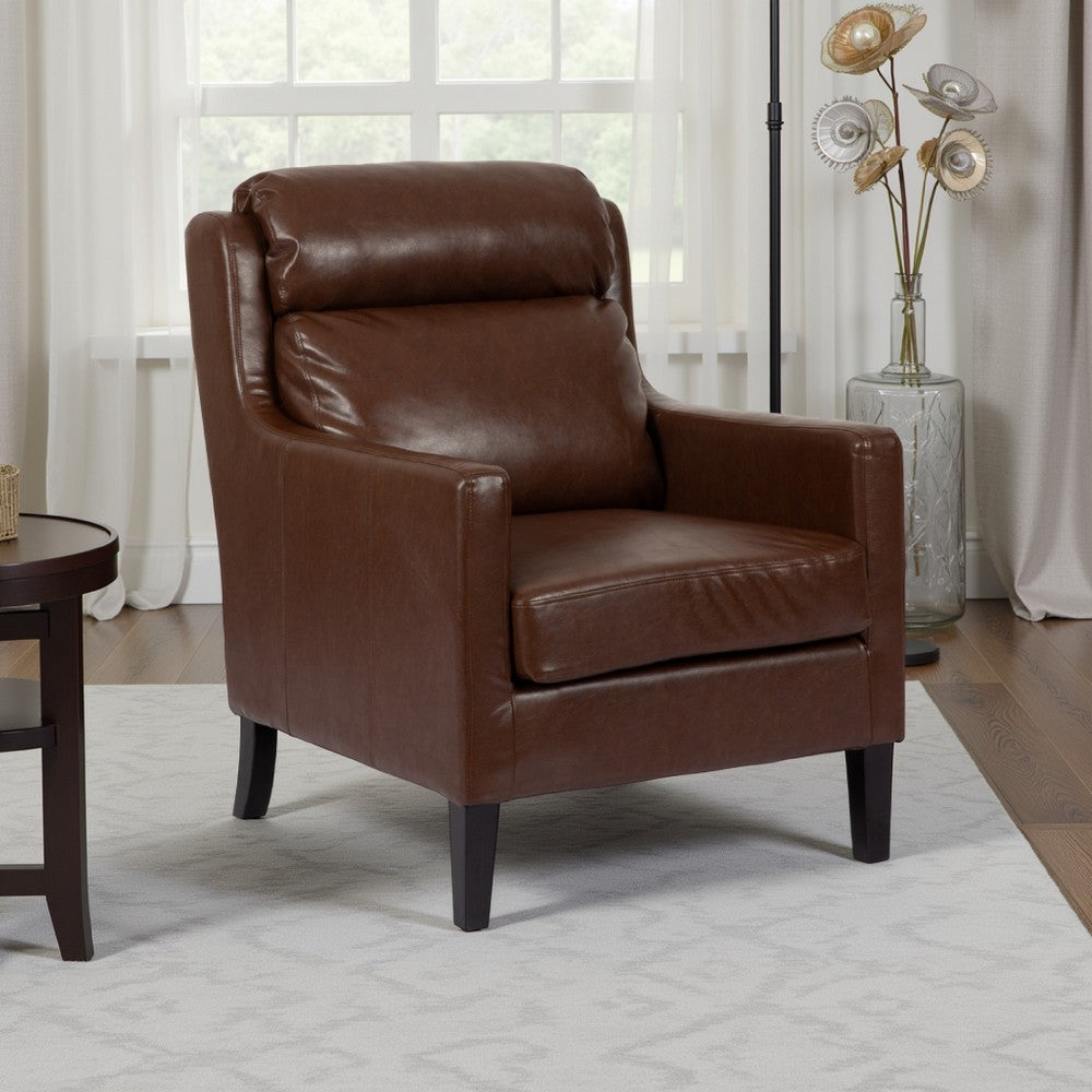Benjara Remma Club Armchair, Waterfall Backrest, Dark Brown Faux Leather