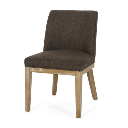Benjara Edena Dining Chair Set of 2, Weathered Rubberwood Legs, Brown Fabric