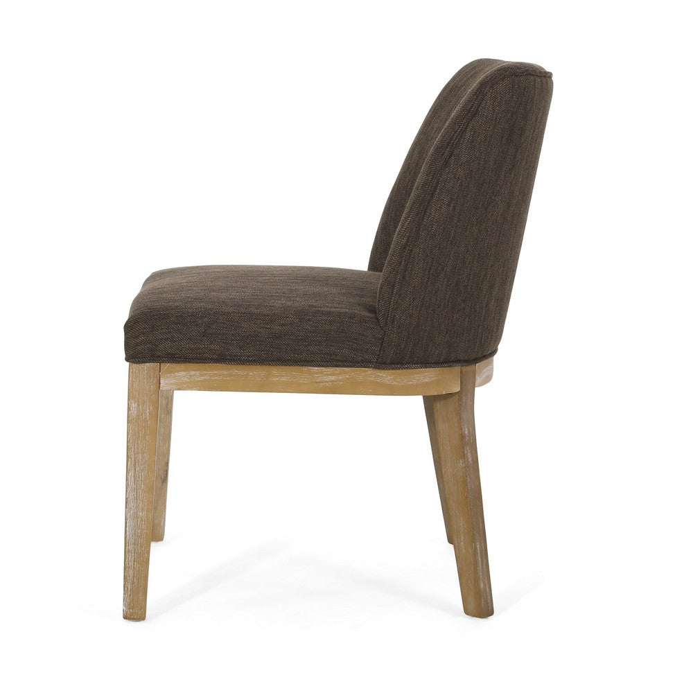 Benjara Edena Dining Chair Set of 2, Weathered Rubberwood Legs, Brown Fabric