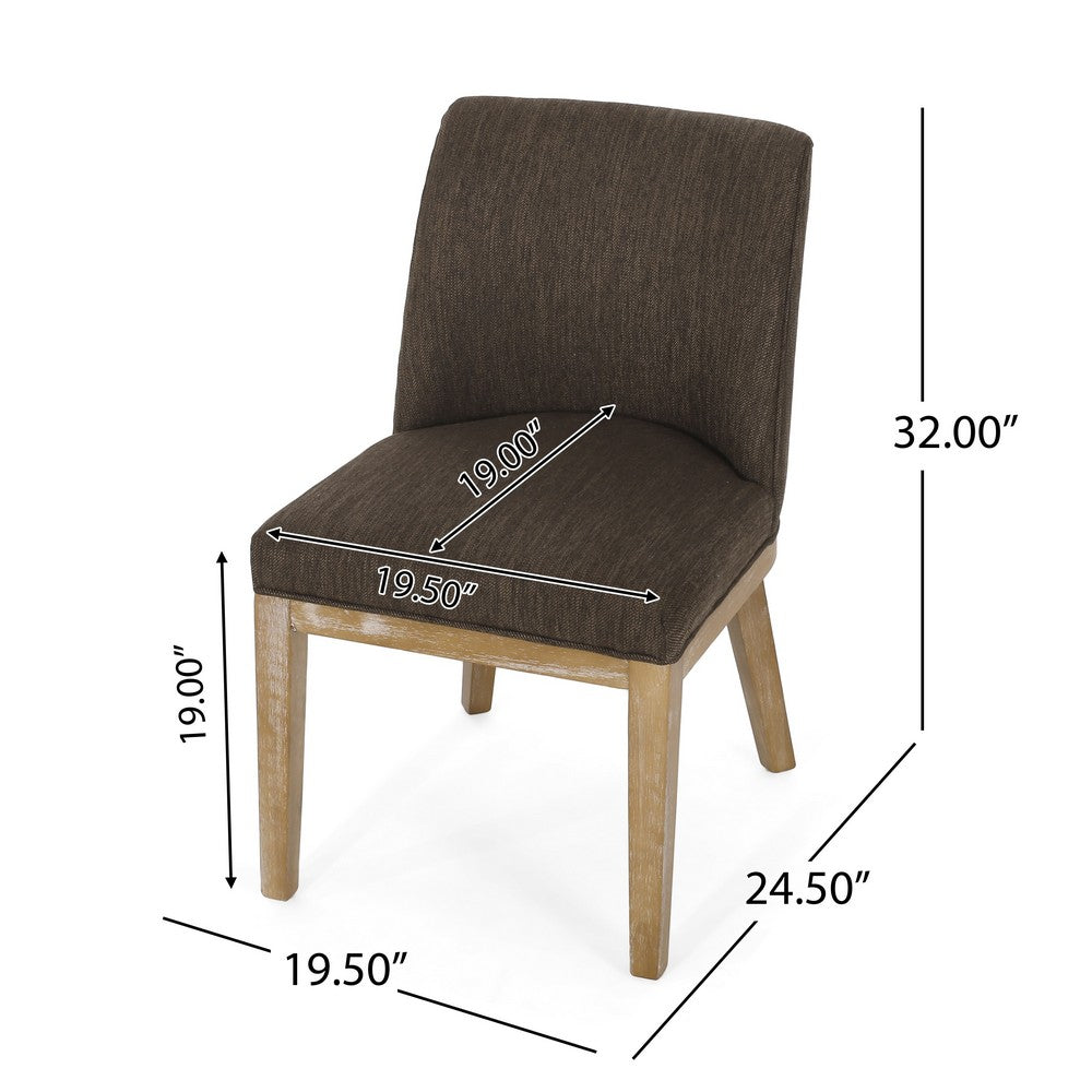 Benjara Edena Dining Chair Set of 2, Weathered Rubberwood Legs, Brown Fabric