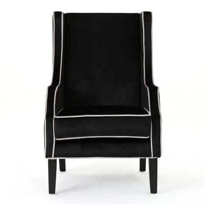 Benjara Vendy Accent Club Armchair, High Backrest, Rubberwood, Black Velvet