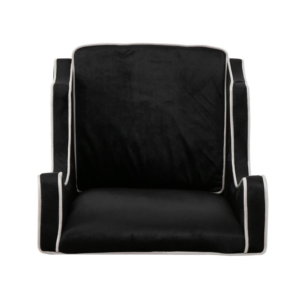 Benjara Vendy Accent Club Armchair, High Backrest, Rubberwood, Black Velvet