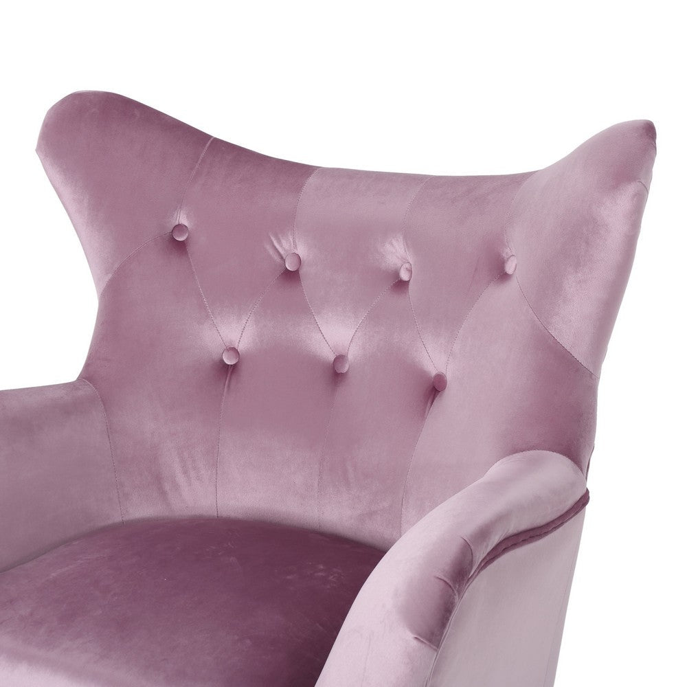 Benjara Zorro Accent Armchair, Black Angled Wood Legs, Pink Tufted Velvet