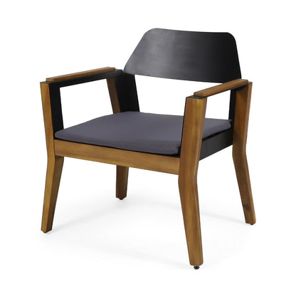 Benjara Soyan Outdoor Club Chair Set of 2, Teak Brown Acacia Wood, Blue Fabric