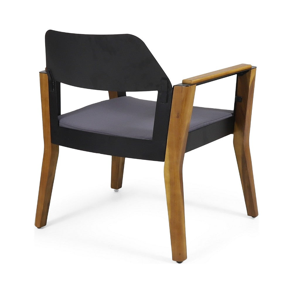 Benjara Soyan Outdoor Club Chair Set of 2, Teak Brown Acacia Wood, Blue Fabric