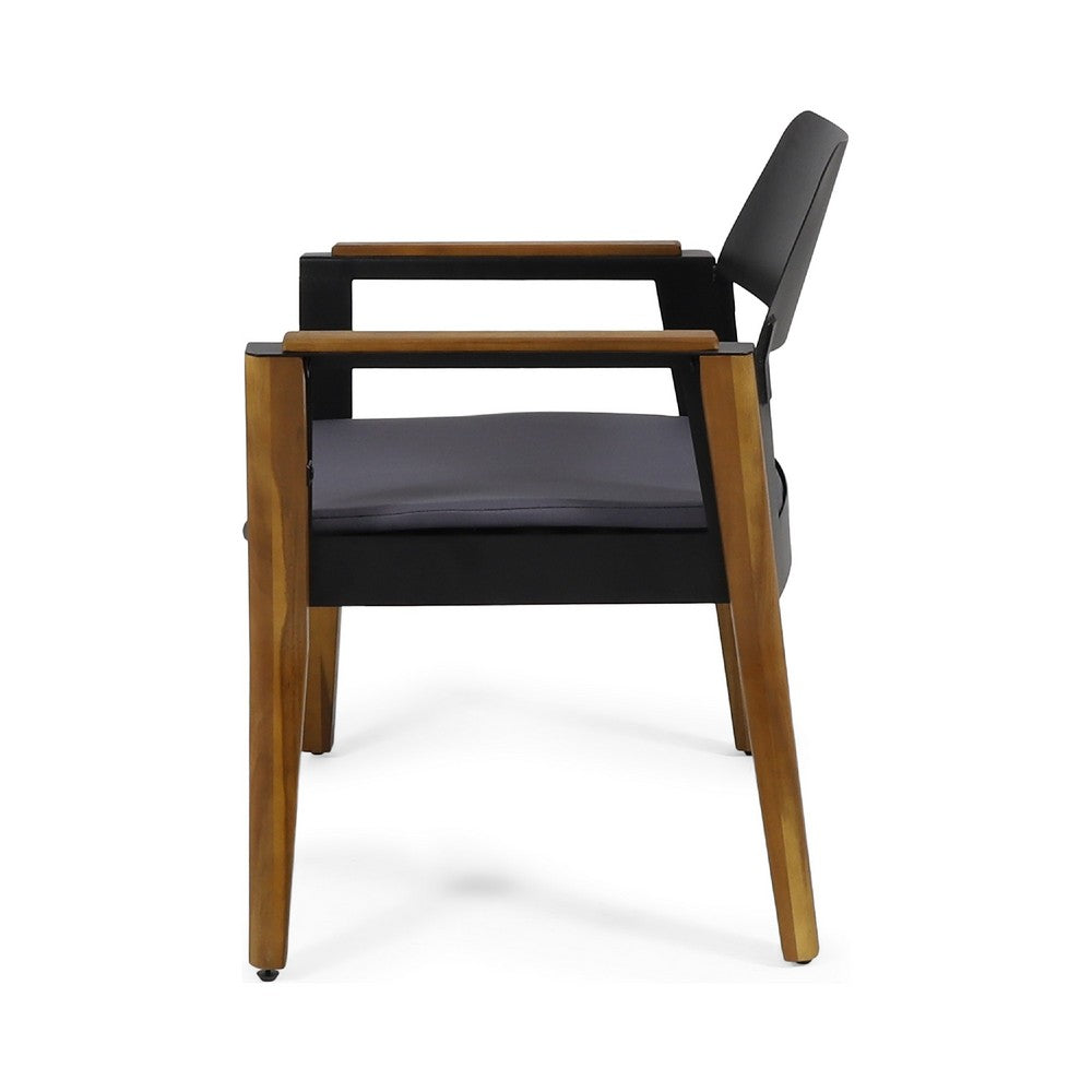Benjara Soyan Outdoor Club Chair Set of 2, Teak Brown Acacia Wood, Blue Fabric