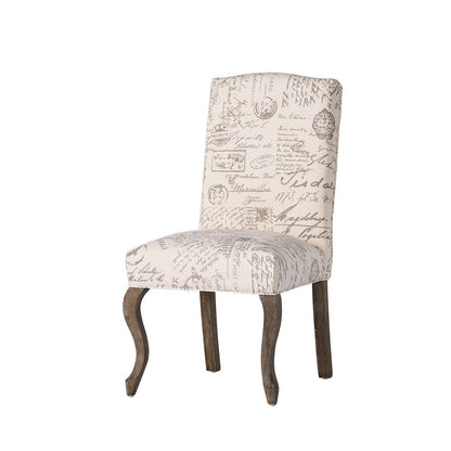 Benjara Lynna Dining Chair Set of 2, Beige Script Pattern Design, Carved Legs