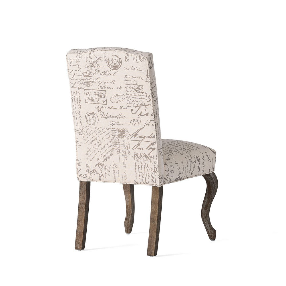 Benjara Lynna Dining Chair Set of 2, Beige Script Pattern Design, Carved Legs