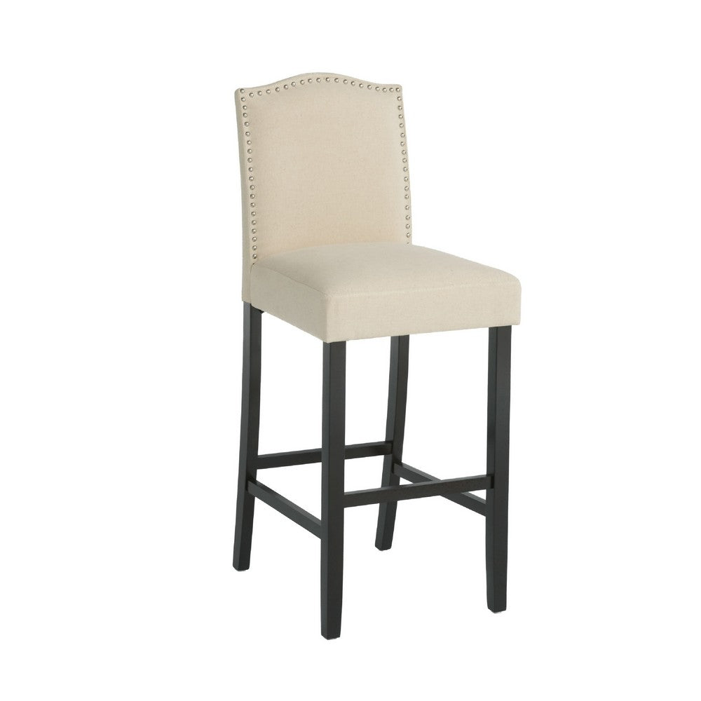 Benjara Marky Barstool Chair Set of 2, Arched Back And Footrest, Beige Fabric