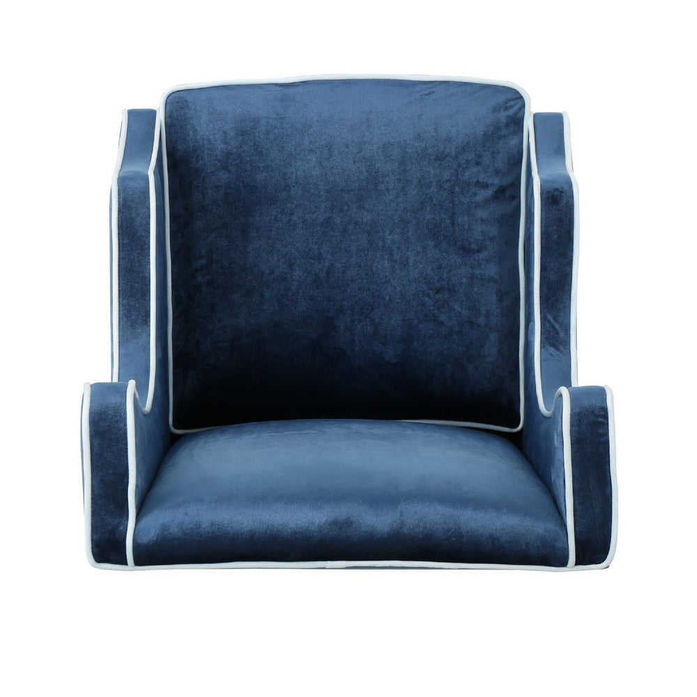 Benjara Vendy Club Armchair, High Wing Backrest, Rubberwood Legs, Blue Velvet