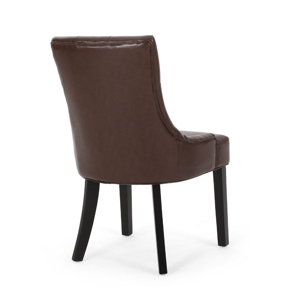 Benjara Chen Dining Chair Set of 2, Curved Brown Diamond Tufted Faux Leather